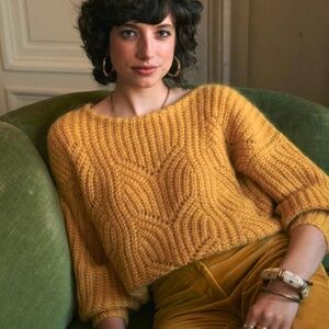 Last Chance! Sezane Simone Mohair Merino Open Scoop Back Sweater Mustard S-M